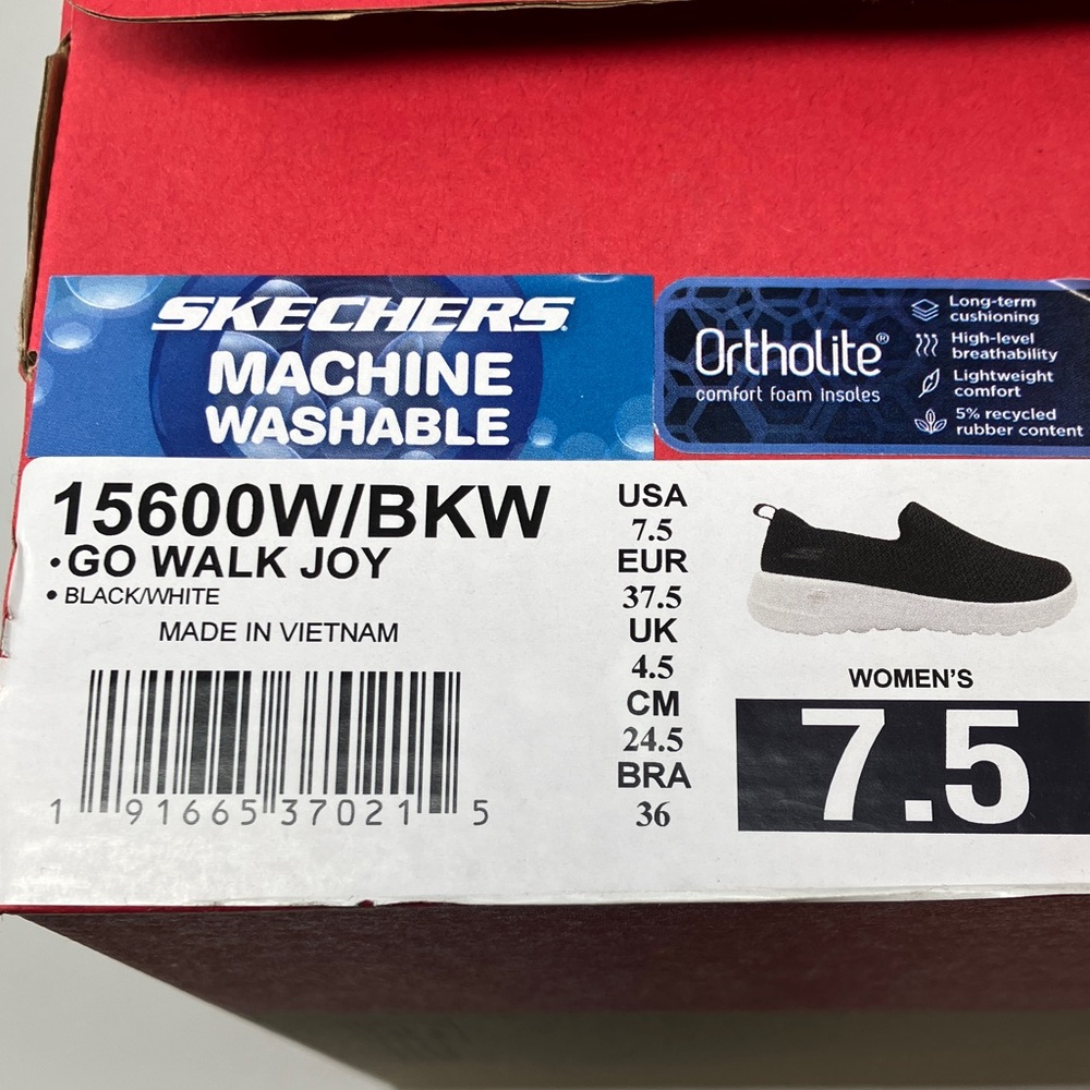 Skechers GO WALK JOY Slip-ons Black/White Size 7.5 Wide Fit Ortholite - Picture 2 of 15